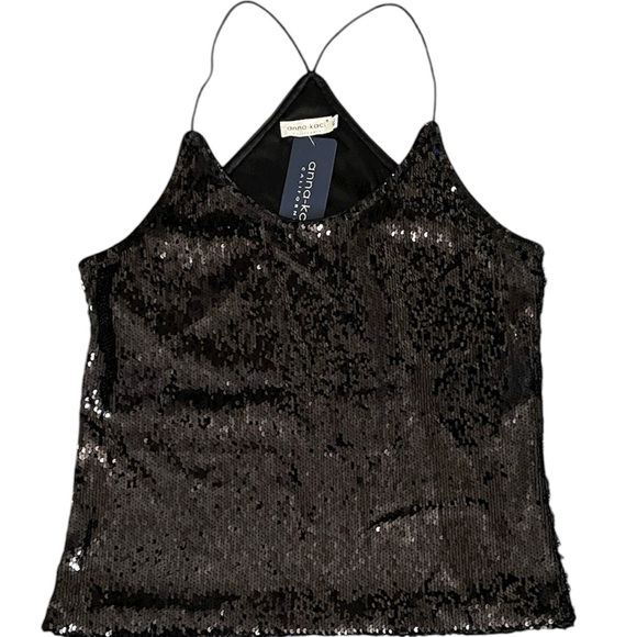 Anna-Kaci NWT Women's black sequined racerback camisole tank top - Picture 4 of 7